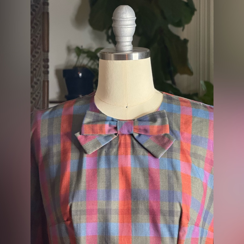 Vintage 60s Plaid Mini Dress w/ Bow Detail — Handmade Charm